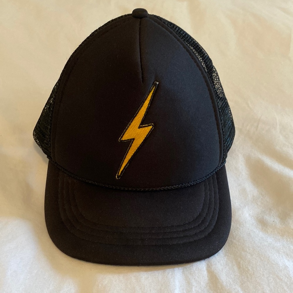 Aviator Nation Black Trucker Hat with Yellow Lightning Bolt